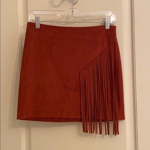 Burnt orange suede skirt // side fringe